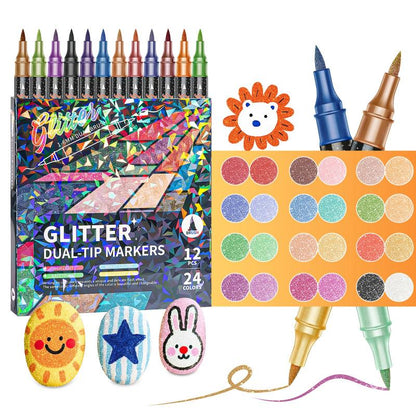 🎨 Glitzereffekt-Pinselmarker 🥇✨: Mühelos funkelnde Kunst schaffen 🥳 (🌈 24–96 Farben | Sanfter Strich, keine Verstopfung | Durchschlagfrei 📝)