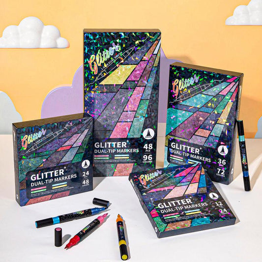 🎨 Glitzereffekt-Pinselmarker 🥇✨: Mühelos funkelnde Kunst schaffen 🥳 (🌈 24–96 Farben | Sanfter Strich, keine Verstopfung | Durchschlagfrei 📝)