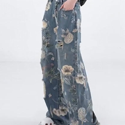 🔥2025 Heißer Verkauf🔥 Damen lockere zerrissene Jeans mit weitem Bein