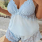 🥳HEISSER VERKAUF 2026🥳💞ÜBER 50.000 VERKAUFT!👗🌸 60 % RABATT! Pyjama-Set aus Top und Shorts mit Spitzenbesatz – Weicher, satinartiger Stoff, verstellbare Träger und V-Ausschnitt.