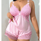 🥳HEISSER VERKAUF 2026🥳💞ÜBER 50.000 VERKAUFT!👗🌸 60 % RABATT! Pyjama-Set aus Top und Shorts mit Spitzenbesatz – Weicher, satinartiger Stoff, verstellbare Träger und V-Ausschnitt.