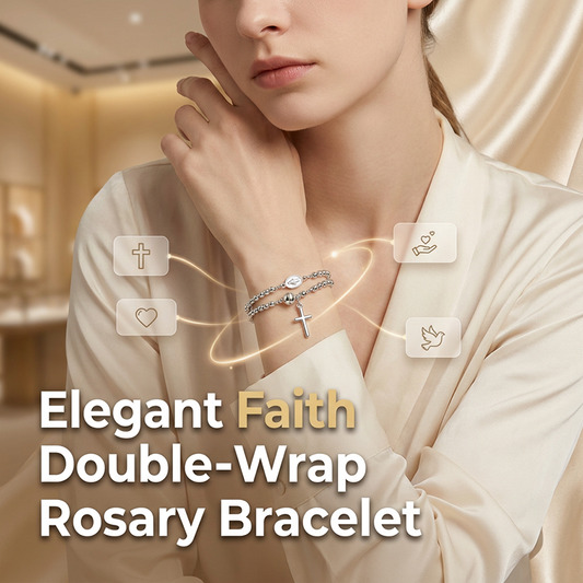 🌷💝Doppellagiges Rosenkranz-Armband mit Kreuz – Elegantes 2-in-1 Wickeldesign, hochglanzpolierte Perlen, bequemer Tragekomfort & spirituelle Eleganz für den Alltag🎁💐