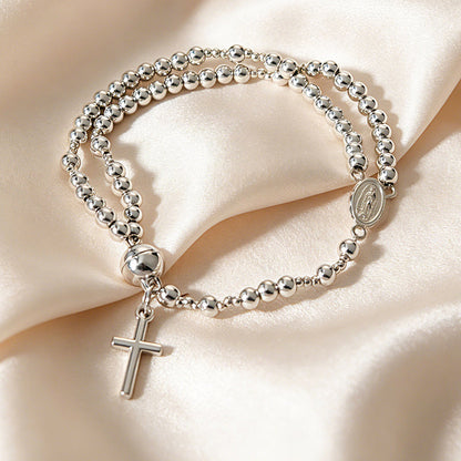 🌷💝Doppellagiges Rosenkranz-Armband mit Kreuz – Elegantes 2-in-1 Wickeldesign, hochglanzpolierte Perlen, bequemer Tragekomfort & spirituelle Eleganz für den Alltag🎁💐